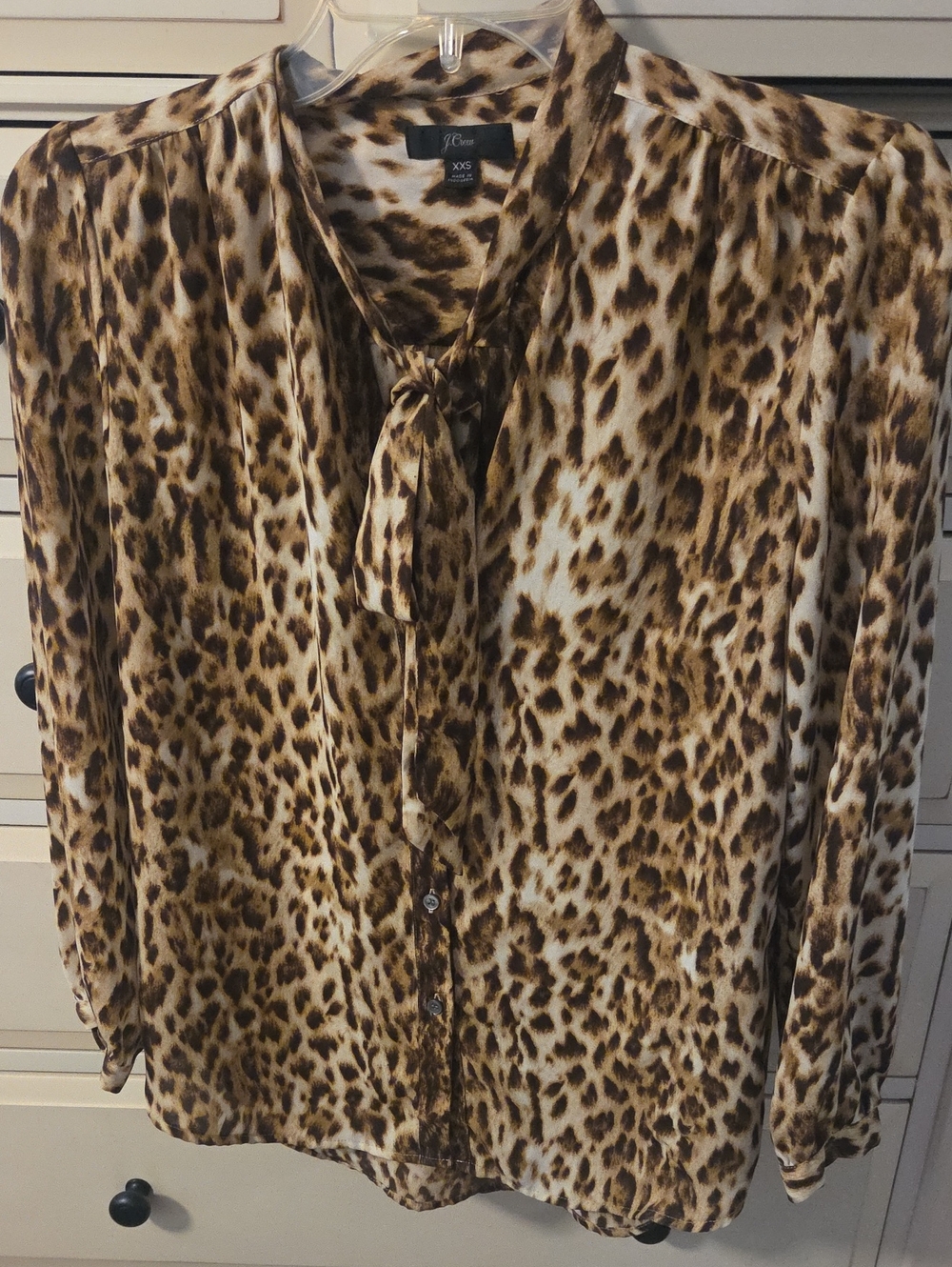 J. Crew Leopard Print Tie-Neck Blouse - Brown/Black/Cream